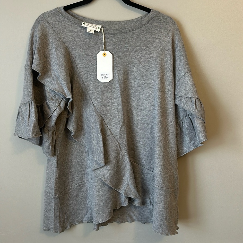 NWT- Loveriche grey ruffled top - size M